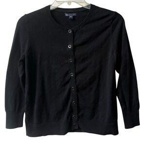 GAP Button Front Cardigan Sweater Womens Small Black 3/4 Length Sleeves